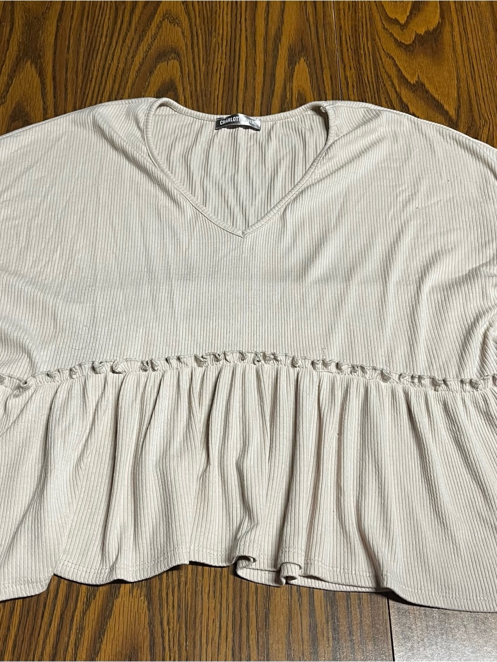 Charlotte Avery Cream Ribbed V-Neck Peplum Crop Top